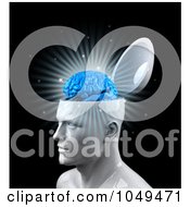 Royalty Free RF Clip Art Illustration Of A 3d White Man With A Glowing Blue Brain On Black by Julos