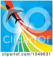 Poster, Art Print Of Silhouetted Plane Over A Rainbow Twist On Blue Halftone