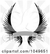 Poster, Art Print Of Gothic Angel Wings With A Banner Over A Silver Rays