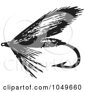 Poster, Art Print Of Black And White Retro Fly Fishing Hook - 4