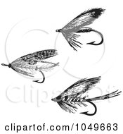 Poster, Art Print Of Digital Collage Of Black And White Retro Fly Fishing Hooks - 1