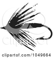 Poster, Art Print Of Black And White Retro Fly Fishing Hook - 3