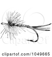 Royalty Free RF Clip Art Illustration Of A Black And White Retro Fly Fishing Hook 1 by BestVector
