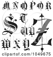 Poster, Art Print Of Digital Collage Of Black And White Old English Abc Letters M Through Z