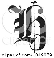 Poster, Art Print Of Black And White Old English Abc Letter H