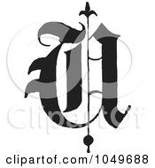 Black And White Old English Abc Letter U