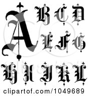 Poster, Art Print Of Digital Collage Of Black And White Old English Abc Letters A Through L