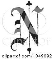 Black And White Old English Abc Letter N