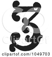Royalty Free RF Clip Art Illustration Of A Black And White Vintage Digit Number 3 by BestVector