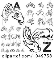 Poster, Art Print Of Digital Collage Of Retro Black And White Alphabet Sign Language Hands A Through Z