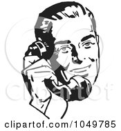 Poster, Art Print Of Retro Black And White Businessman Using A Phone - 2