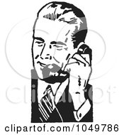 Royalty Free RF Clip Art Illustration Of A Retro Black And White Businessman Using A Phone 5 by BestVector