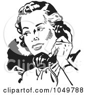 Poster, Art Print Of Black And White Retro Lady Talking On A Phone - 2