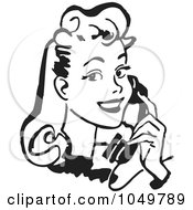 Royalty Free RF Clip Art Illustration Of A Black And White Retro Lady Talking On A Phone 1 by BestVector #COLLC1049789-0144