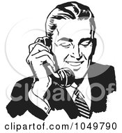 Poster, Art Print Of Retro Black And White Businessman Using A Phone - 1