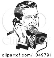 Poster, Art Print Of Retro Black And White Businessman Using A Phone - 3