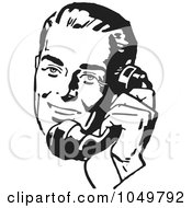 Poster, Art Print Of Retro Black And White Businessman Using A Phone - 4