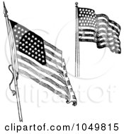 Poster, Art Print Of Digital Collage Of Black And White Retro American Flags Waving