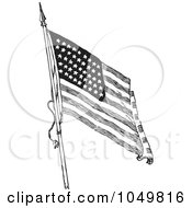 Poster, Art Print Of Black And White Retro American Flag Waving - 1