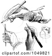 Poster, Art Print Of Digital Collage Of Black And White Retro Drawing Hands
