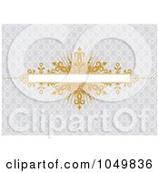 Royalty Free RF Clip Art Illustration Of A Gold Burst Text Bar Over A Gray Floral Pattern by BestVector