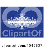 Royalty Free RF Clip Art Illustration Of A Happy New Year Burst Over A Blue Snowflake Pattern