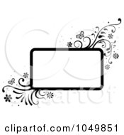 Royalty Free RF Clip Art Illustration Of A Black And White Rectangular Frame With Vines And Butterflies