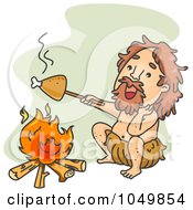 Royalty Free RF Clip Art Illustration Of A Caveman Roasting Chicken Over A Fire