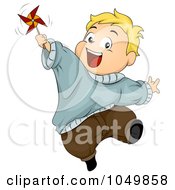 Poster, Art Print Of Happy Chubby Boy Playing With A Pinwheel