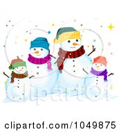 Poster, Art Print Of Snowman Family Surrounded By Colorful Dots