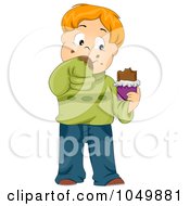 Messy Cartoon Boy Eating A Chocolate Candy Bar
