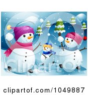 Poster, Art Print Of Snowman Family Having A Snowball Fight