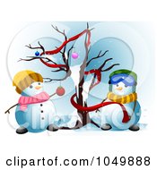 Poster, Art Print Of Snowman Couple Decorating A Bare Christmas Tree