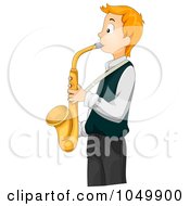 Royalty Free RF Clip Art Illustration Of A Teen Boy Playing A Saxophone by BNP Design Studio