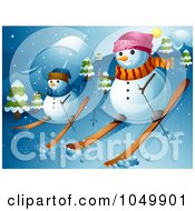 Royalty Free RF Clip Art Illustration Of A Snowman Couple Skiing by BNP Design Studio