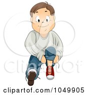Royalty Free RF Clip Art Illustration Of A Proud Boy Tying His Shoe Laces