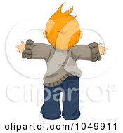 Royalty Free RF Clip Art Illustration Of A Rear View Of A Boy Holding His Arms Out In The Wind