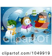 Royalty Free RF Clip Art Illustration Of A Snowman Family Snowshoeing