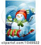 Royalty Free RF Clip Art Illustration Of A Snowman Sledding