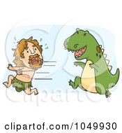 Poster, Art Print Of Caveman Running From A Dinosaur