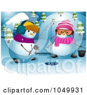 Poster, Art Print Of Snowman Couple Ice Fishing