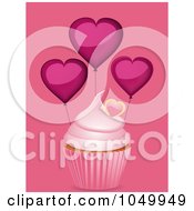 Poster, Art Print Of Pink Cupcake With Heart Balloons Over Pink