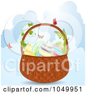 Poster, Art Print Of Easter Basket With Eggs And Butterflies Over Clouds