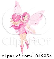 Royalty Free RF Clip Art Illustration Of A Pink Fairy Holding A Valentine Heart