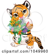 Poster, Art Print Of Baby Tiger Holding Flowers
