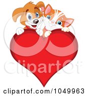 Royalty Free RF Clip Art Illustration Of A Kitten And Puppy On A Valentine Heart
