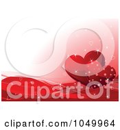 Poster, Art Print Of Sparkly Red Heart And Wave Valentine Background