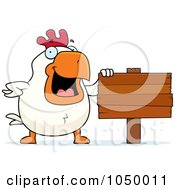 Poster, Art Print Of White Rooster With A Blank Sign