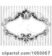 Poster, Art Print Of Black And White Floral Victorian Frame Over Gray Stripes - 5