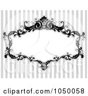 Black And White Floral Victorian Frame Over Gray Stripes - 1